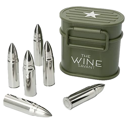 Whiskey Stones Ammunition Box Bullets Stainless Steel - Set of 6 1.75in Bullet Chillers, The Wine Savant Stainless Steel Whiskey Rocks Bullet Shaped Ice Chillers, Beautiful Case to Take to Go! (Green)
