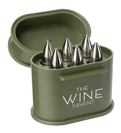 Whiskey Stones Ammunition Box Bullets Stainless Steel - Set of 6 1.75in Bullet Chillers, The Wine Savant Stainless Steel Whiskey Rocks Bullet Shaped Ice Chillers, Beautiful Case to Take to Go! (Green)