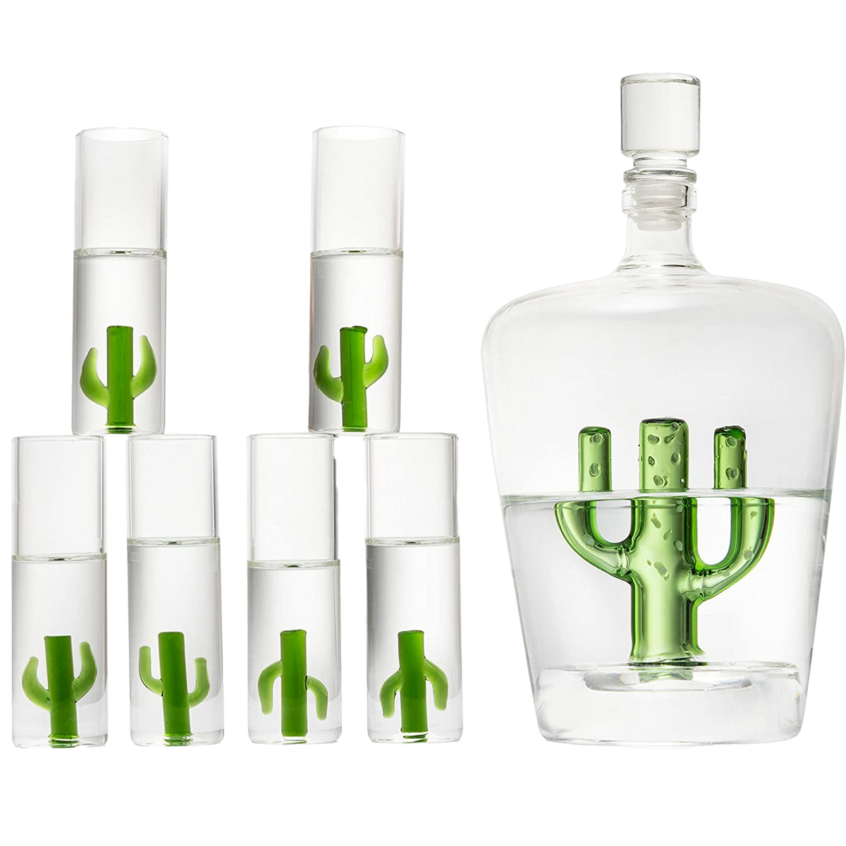 Tequila Decanter Set with Cactus Decanter and 6 Cactus Shot