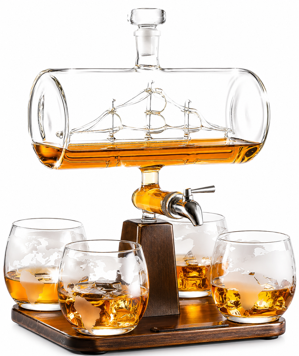 Antique Ship Decanter Set Premium Barware Gift Elegant Drinkware