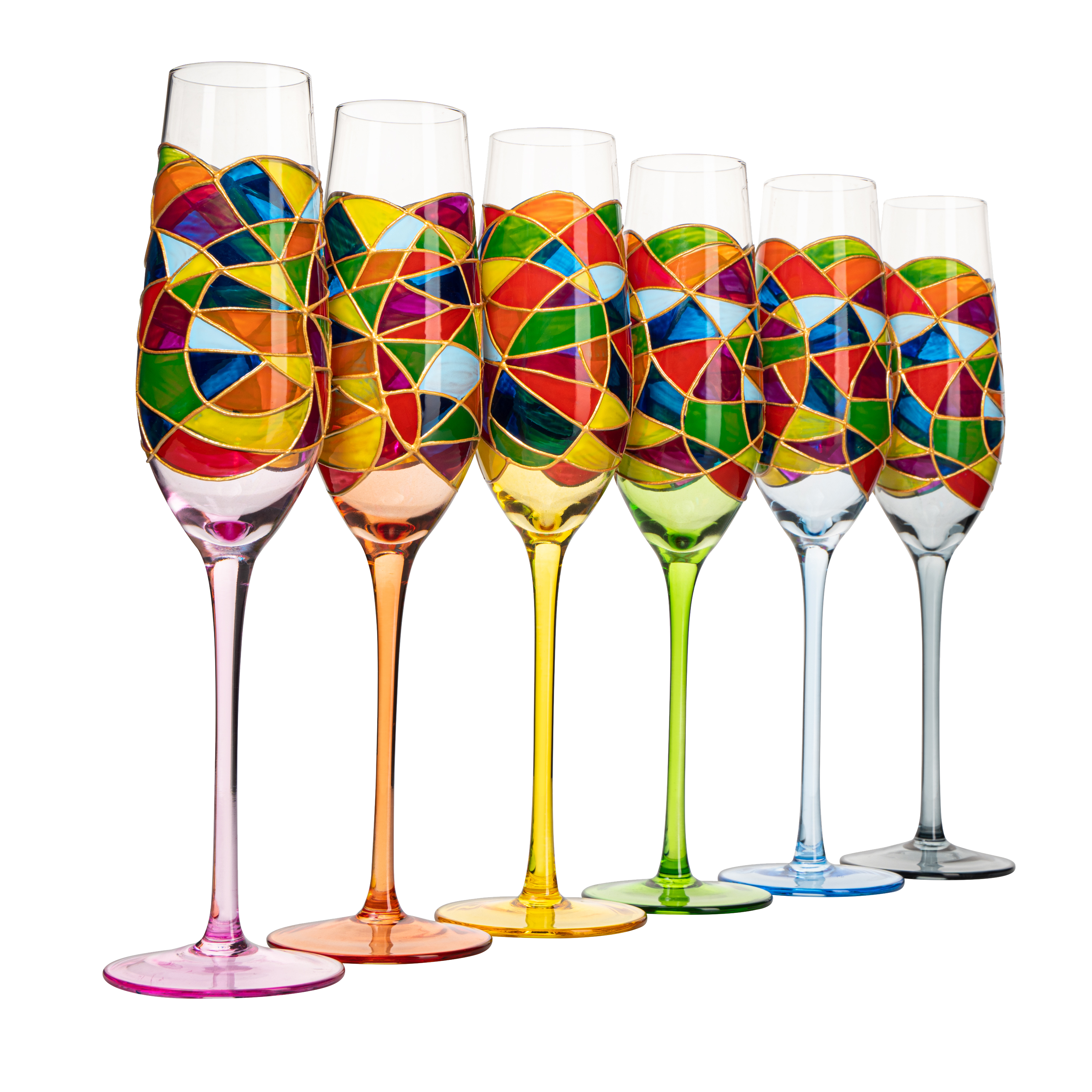 Murano Glass Rainbow Confetti Champagne Glasses