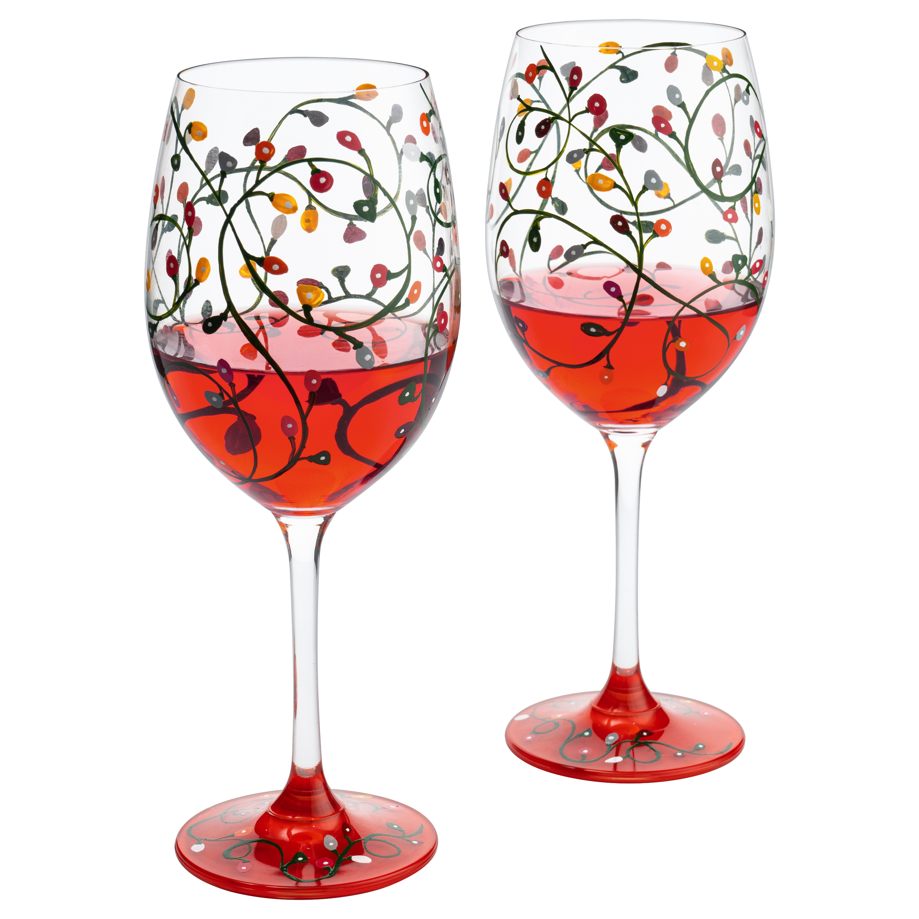 Christmas Lights Wine Glasses | Set of Two | Hand Painted Personalized Gifts