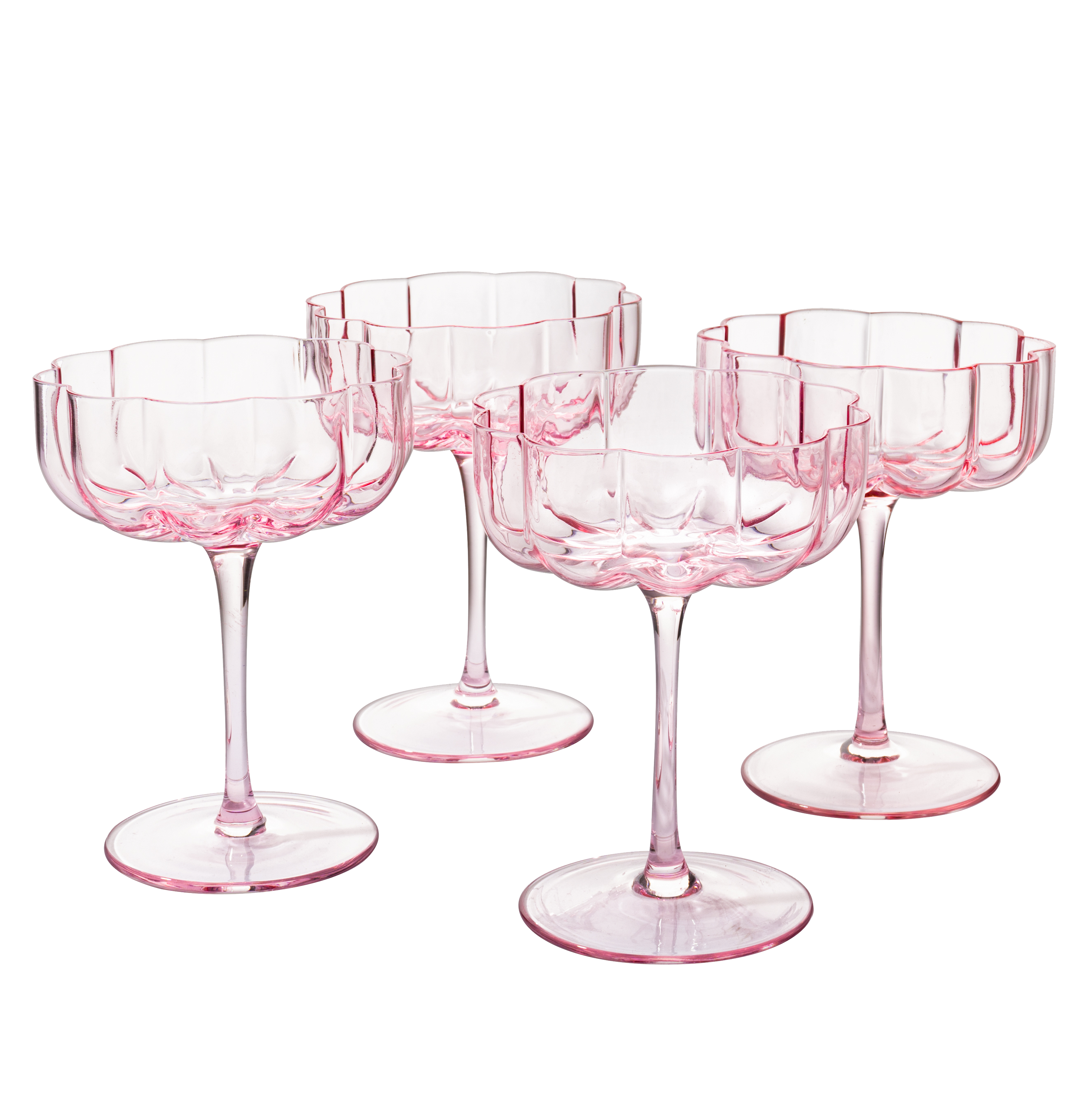Flower Vintage Wavy Petals Wave Glass Coupes 7oz Colorful Cocktail, - Set  of 4 - Rippled & Champagne Glasses, Prosecco, Martini, Mimosa, Cocktail  Set