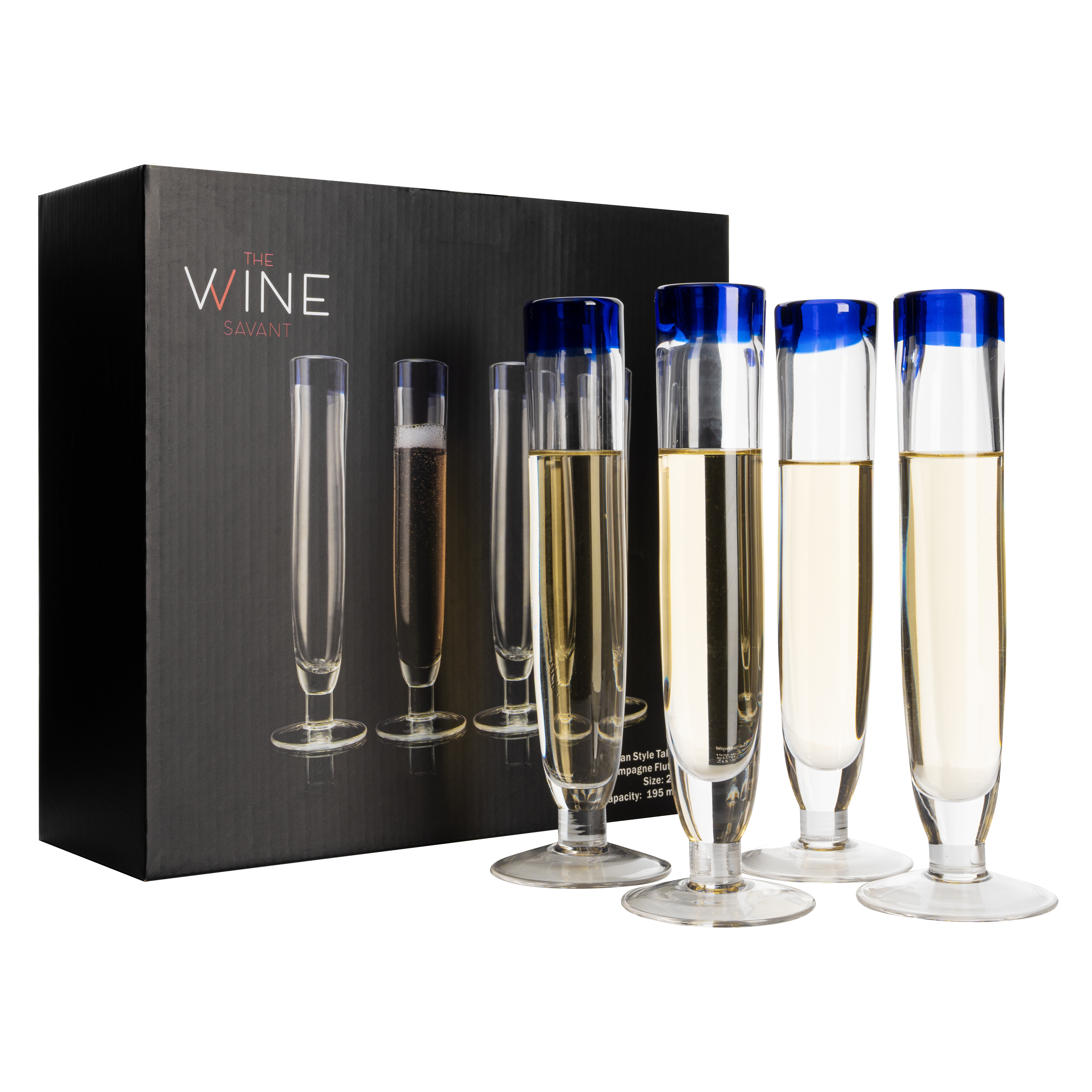 Tall Recycled Champagne Flutes - Set of 4 - Mexican Hand Blown Cobalt – The  Wine Savant