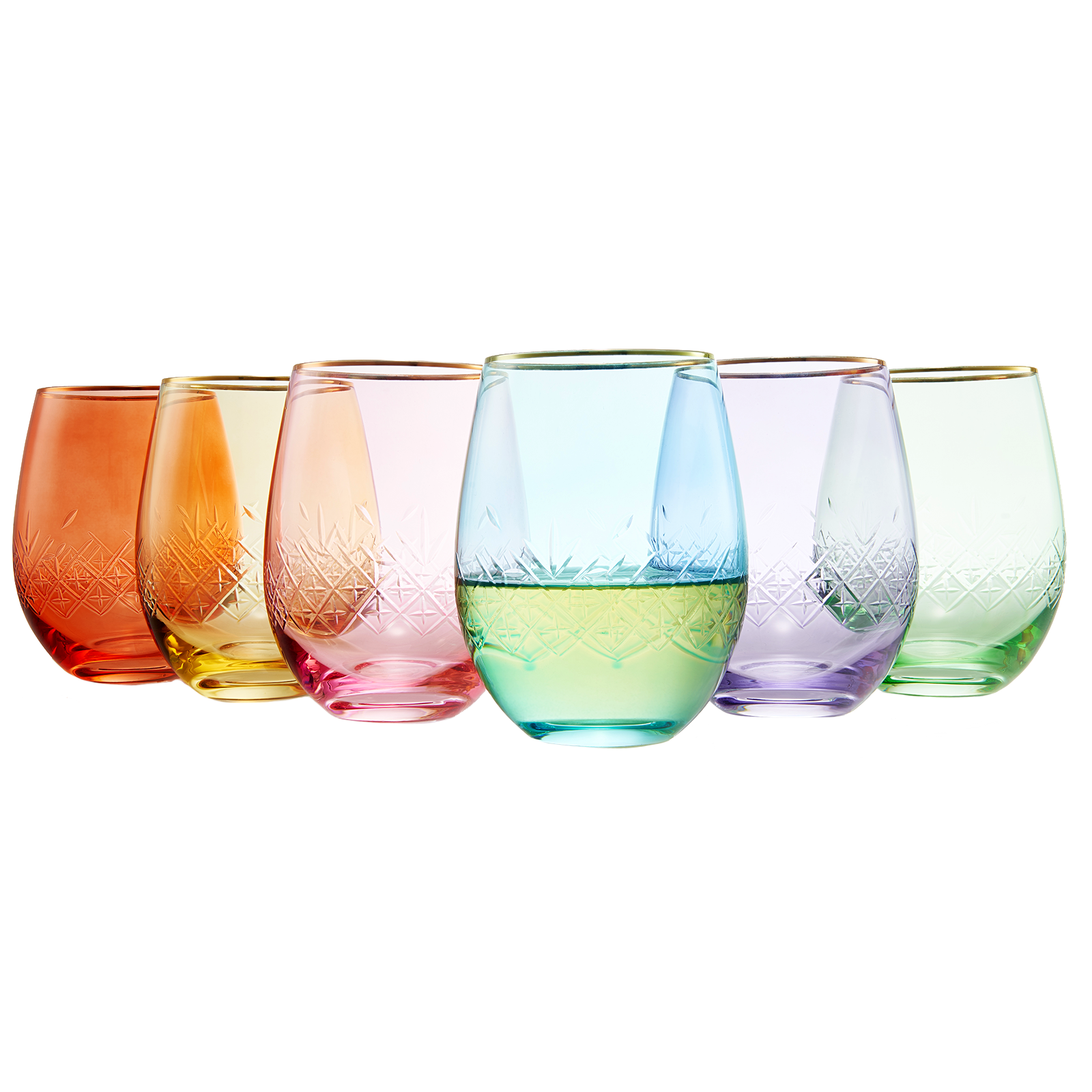 Studio Multi Color set of 6 Wine Glasses 8 oz. 