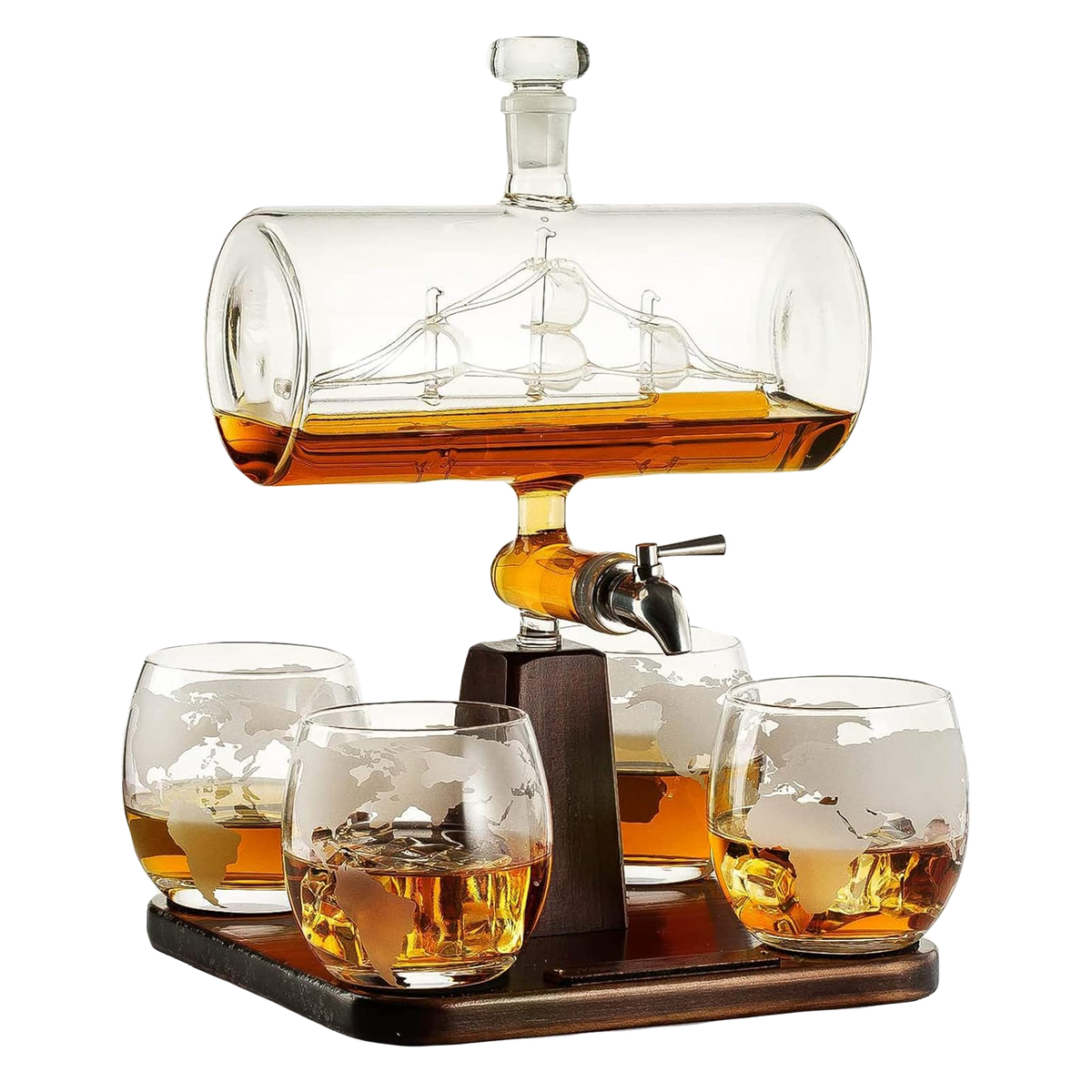 Decanter Per Whisky Da 890ml In Vetro Senza Piombo Con Tappo - Set Regalo Elegante Con Bicchieri