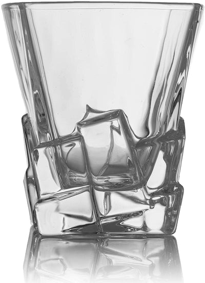 Crystal Wine and Whiskey Iceberg Mountain Glacier Decanter with 4 Glasses and Wood Tray - The Wine Savant
