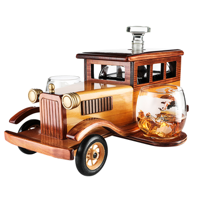 Old Fashioned Car Whiskey Decanter Set, Very Large 15" x 13" x 7" 750ml Decanter Spigot, and 2-10oz Whiskey Tumbler Old Fashion Glasses, Old Fashioned Vintage Car, Limited Edition, Great Bar Gift