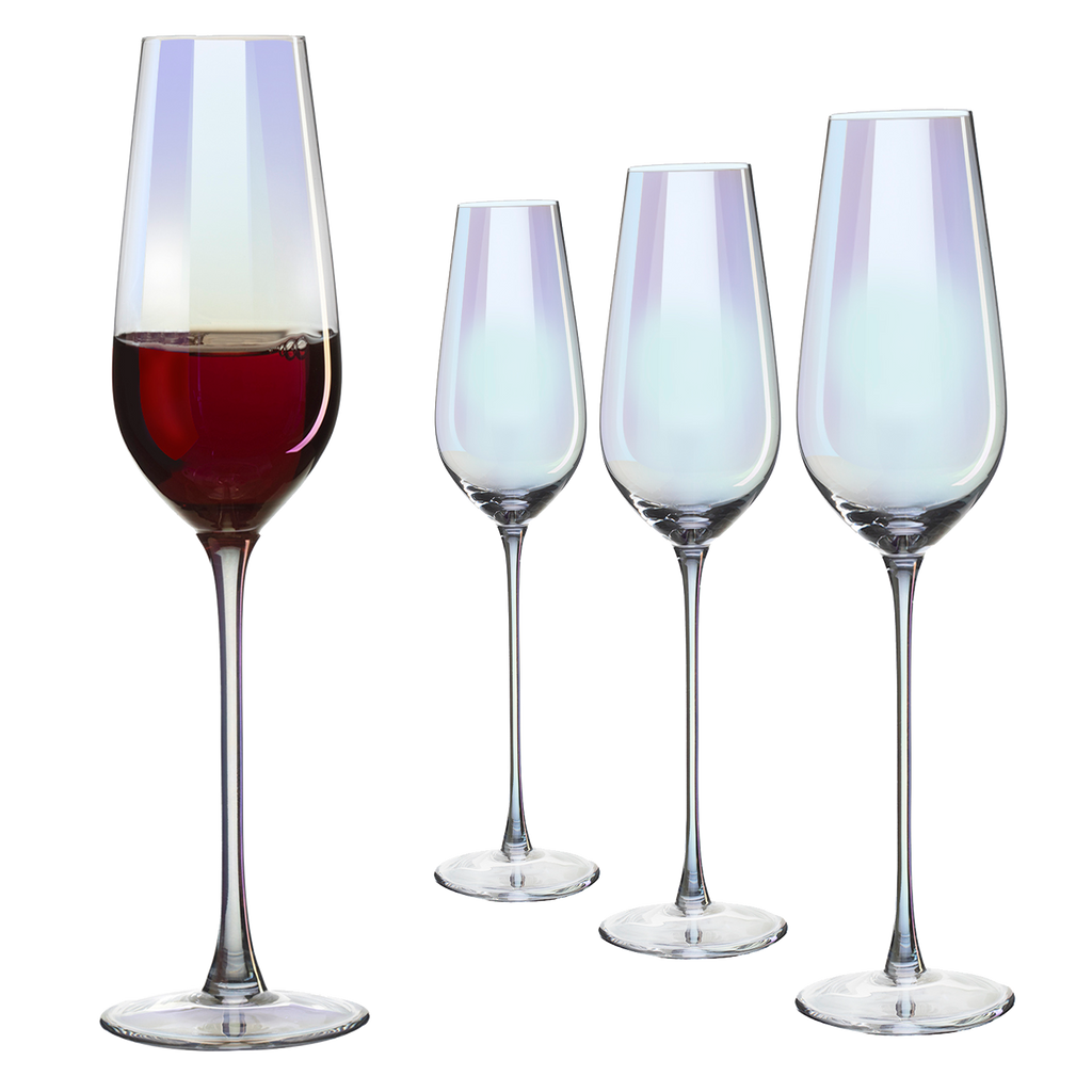 Set of 4, Iridescent Transparent Champagne Stemless Glasses