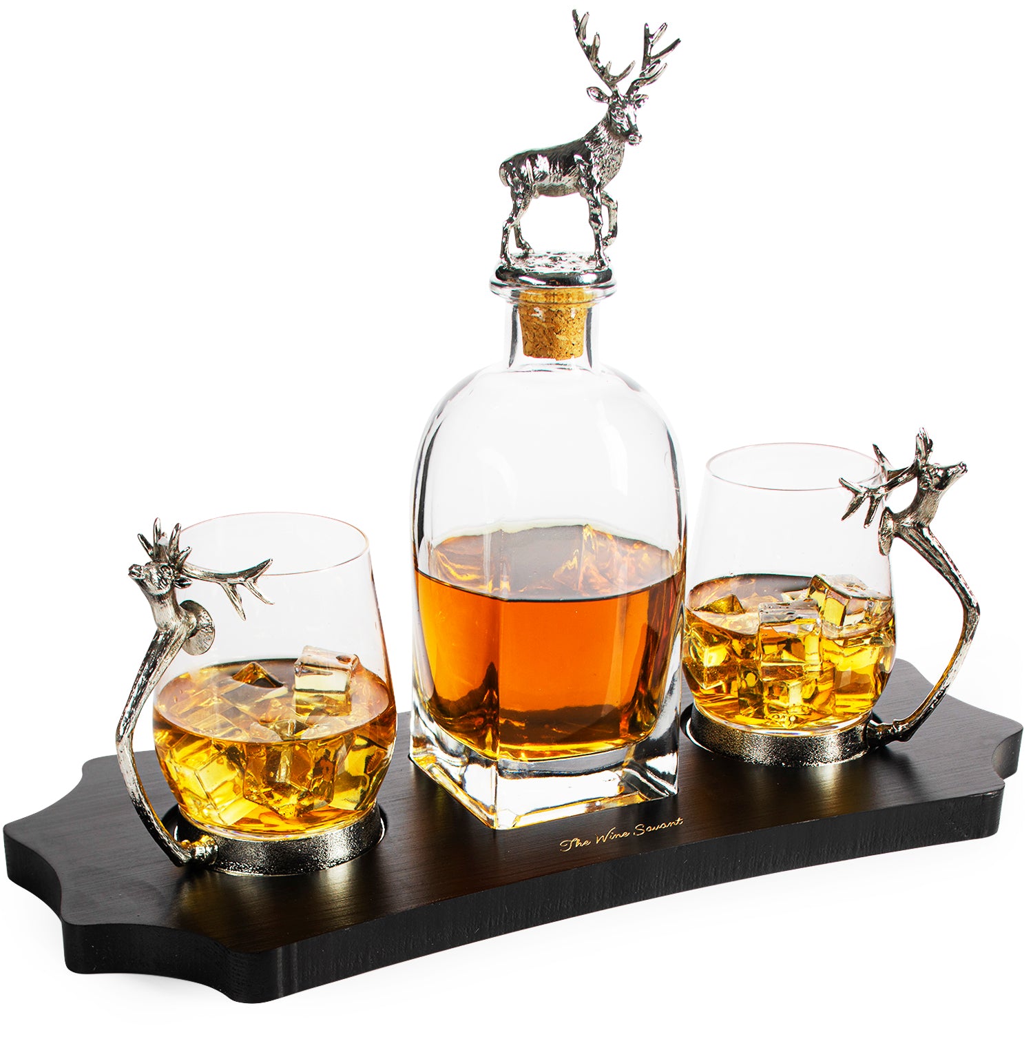 Stag Antler Decanter Set with 2 Stag Glasses - Antique Pewter Whiskey – The  Wine Savant