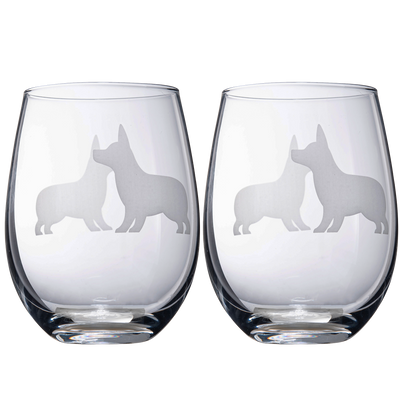 Stemless Wine Glasses Set of 2 by The Wine Savant - Puppy & Dog Lover Glass Gifts Etched Tumblers for Anniversary, Wedding, Home Bar Gifts (Corgi)
