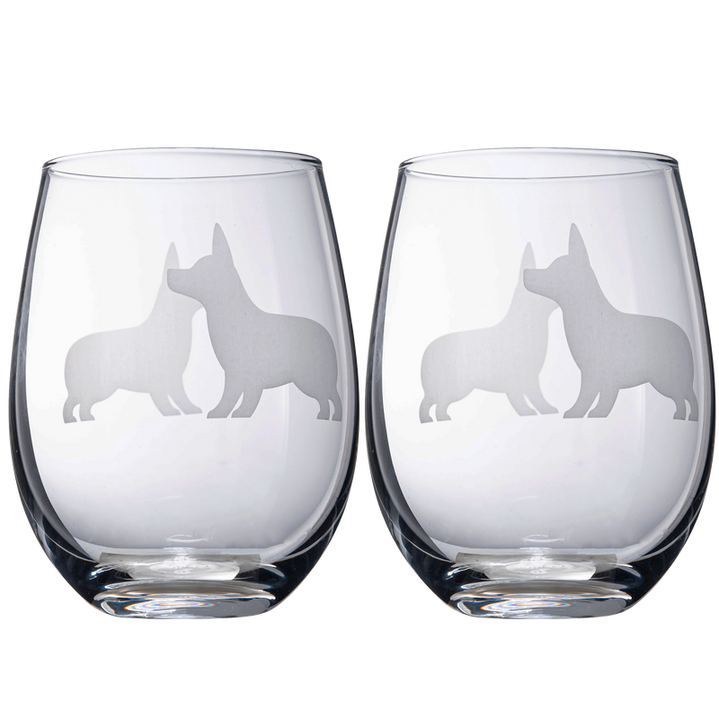Stemless Wine Glasses Set of 2 by The Wine Savant - Puppy & Dog Lover Glass Gifts Etched Tumblers for Anniversary, Wedding, Home Bar Gifts (Corgi)