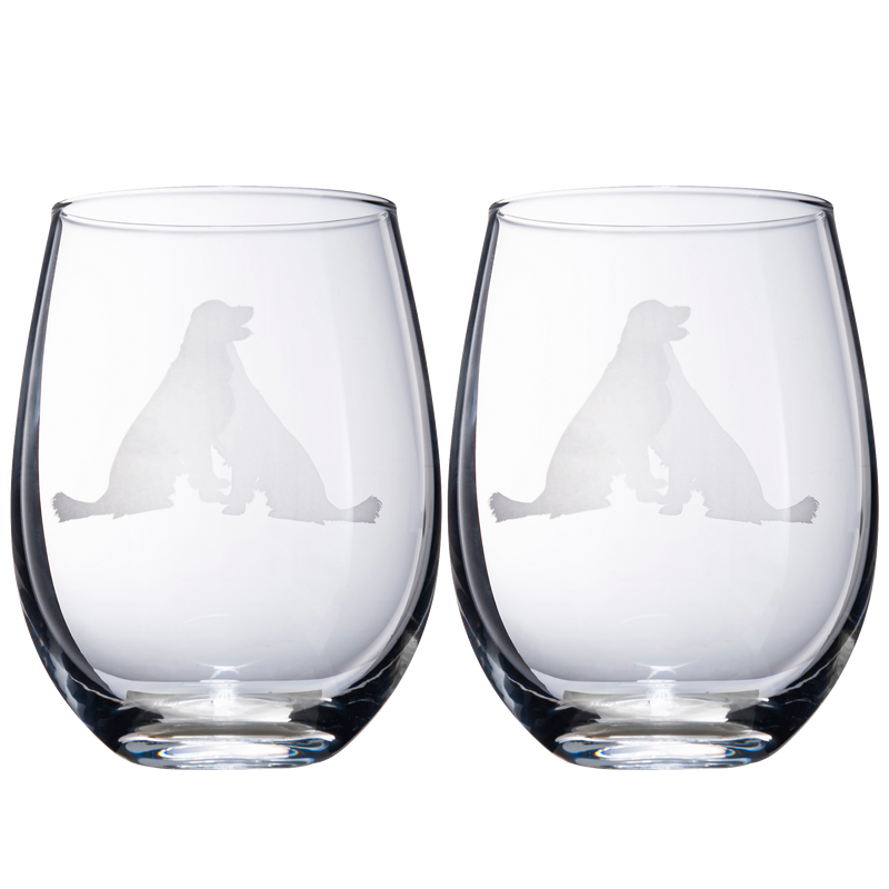 Set of 2 Golden Retriever Dog Stemless Wine Glasses by The Wine Savant - Yellow or Golden Retriever Lover Him & Her - Dogs Silhouette - Glass Gifts Etched Tumblers for Anniversary, Home Bar Gifts