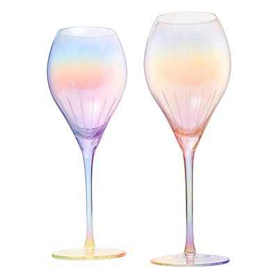Parisian Performance Glassware French Paris Collection Crystal Pink Glasses, Red & White Wines - The Wine Savant - For Weddings Present Everyday Beautiful Gift Anniversary (Iridescent Wine 2 set)