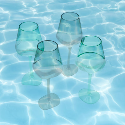 Floating Wine Glasses for Pool - Set of 2-15 OZ Shatterproof Poolside Wine Glasses, Tritan Plastic Reusable, Beach Outdoor Cocktail, Wine, Champagne, Water Glassware Spring Summer (Muted Green)