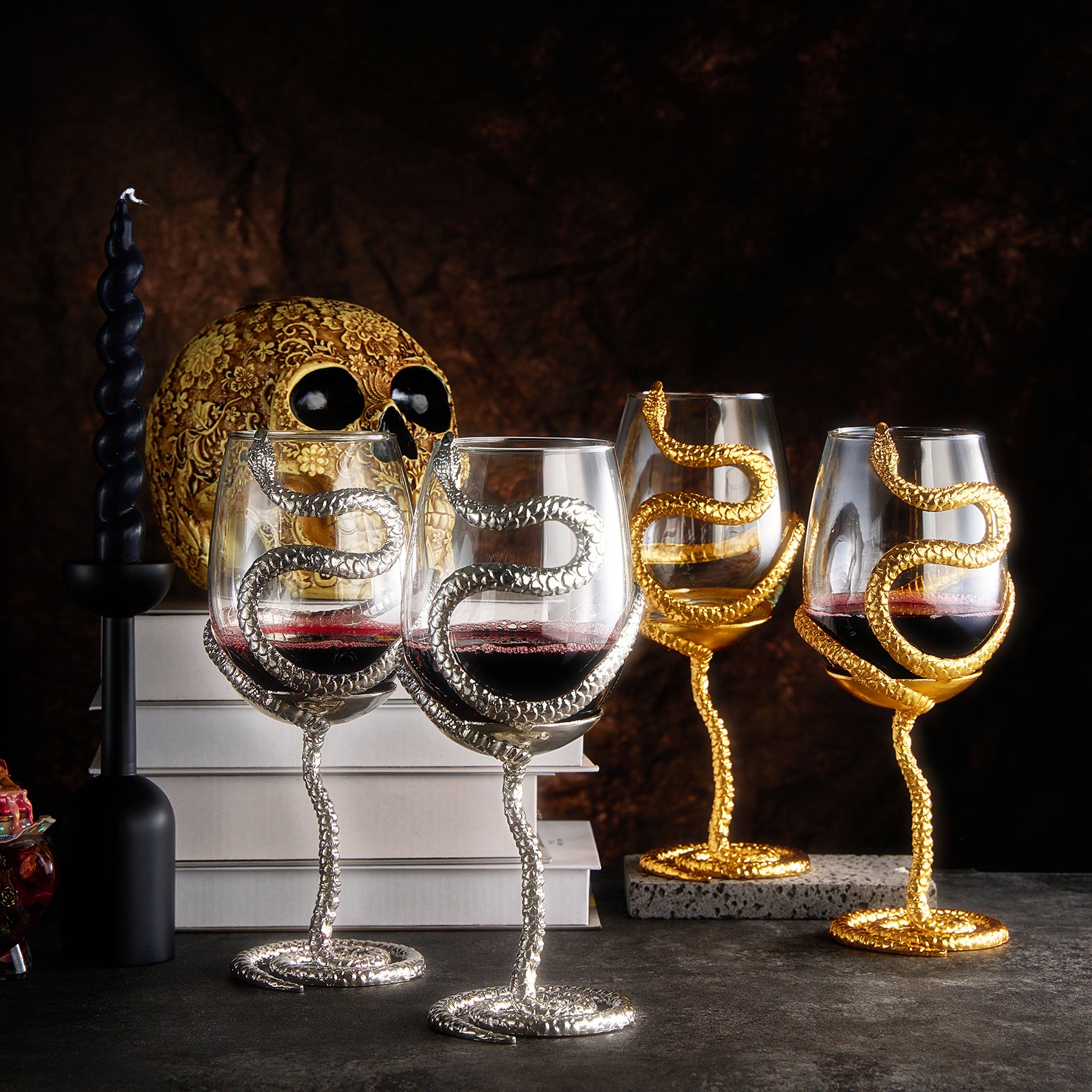 The Wine Savant Snake Stemmed Wine Glasses, Set of 2
