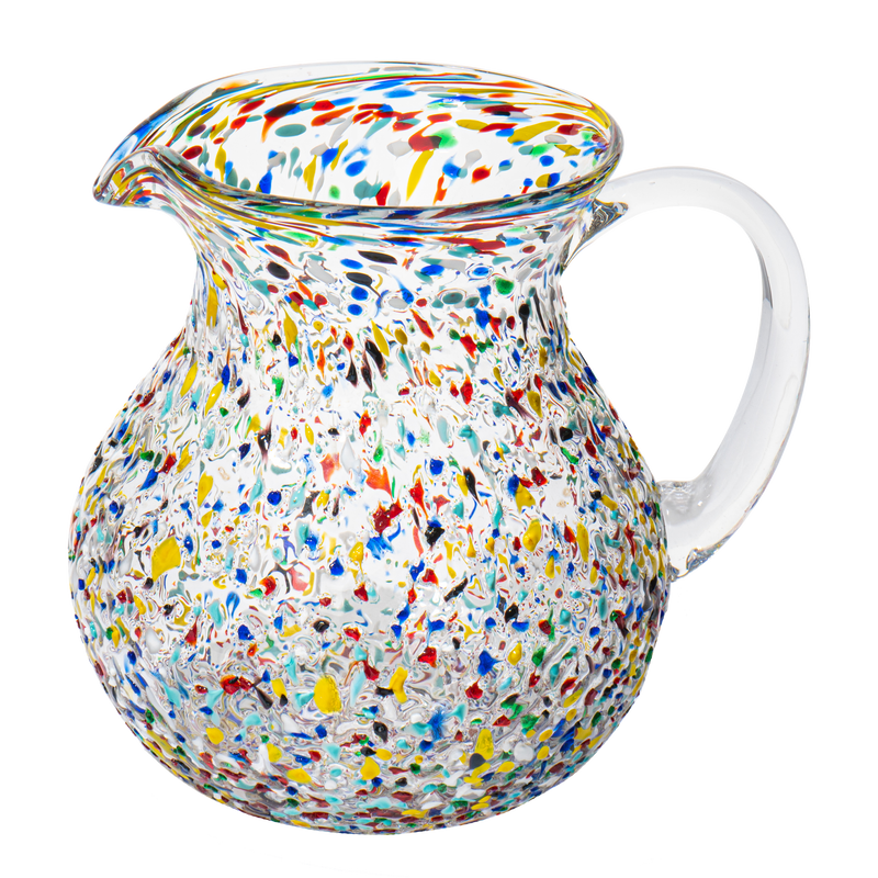 Hand Blown Mexican Glass Pitcher – Confetti Rock Design 70 Ounces - Colorful Beverage Pitcher for Homemade Juice & Iced Tea Cinco De Mayo by The Wine Savant, Blown Glass Pitcher