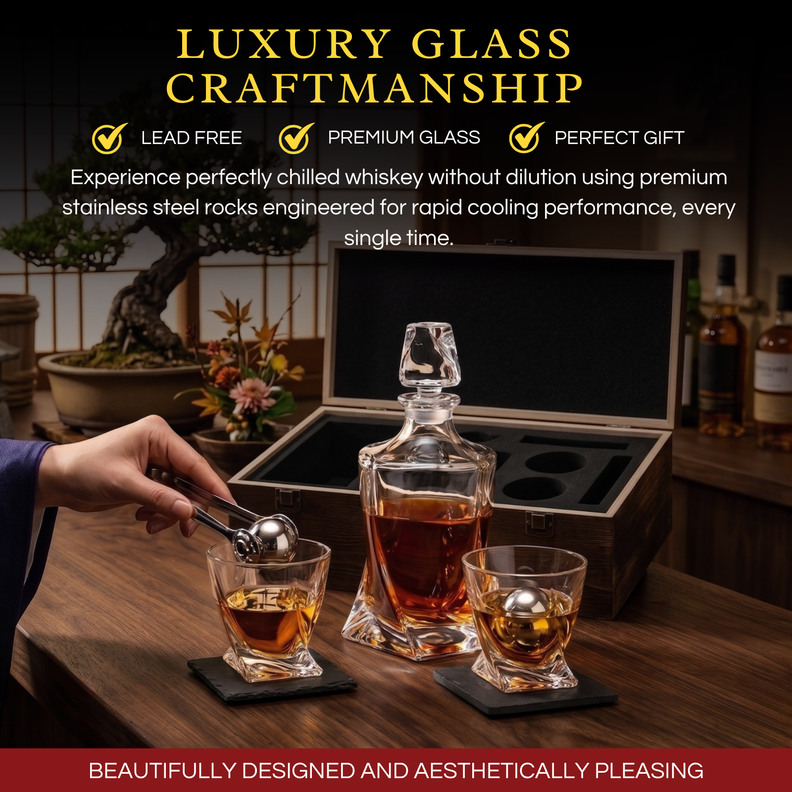 Japanese Crystal Whiskey Decanter Set In Wooden Storage Box Japanese Crystal Whiskey Decanter Set In Wooden Storage Box
