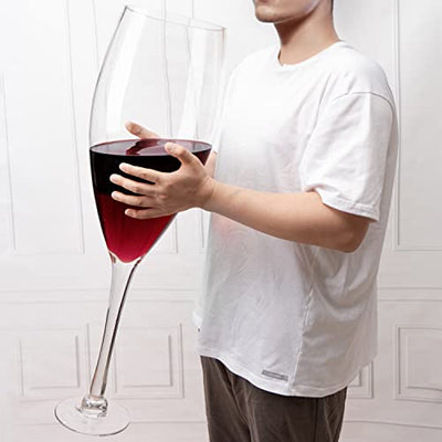 Worlds Largest Giant Wine Glass - Huge 32 Inches, 3.7 Gallons, Mega Pint, Huge Stemware, Clear Decorative Hand Blown Glassware, Large Novelty Stemware/Champagne Magnum Chiller, Oversized XL Goblet