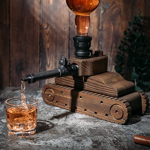 Tank Handcrafted Liquor Dispenser - The Wine Savant - Industrial Pipe Mahogany Wood Whiskey Decanter - Bar Accessories For Home Gifts for Him, Veteran&
