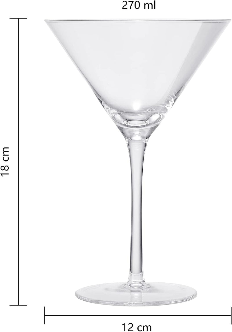 Crystal Martini Glass Set of 4 | 10oz | Classic Luxury Cocktail with Bar Spoon & Olive Picks, Premium Hand-Blown | Classic Cocktail Clear Coupes For Manhattan, Cosmopolitan, Sidecar, Stemmed Goblets