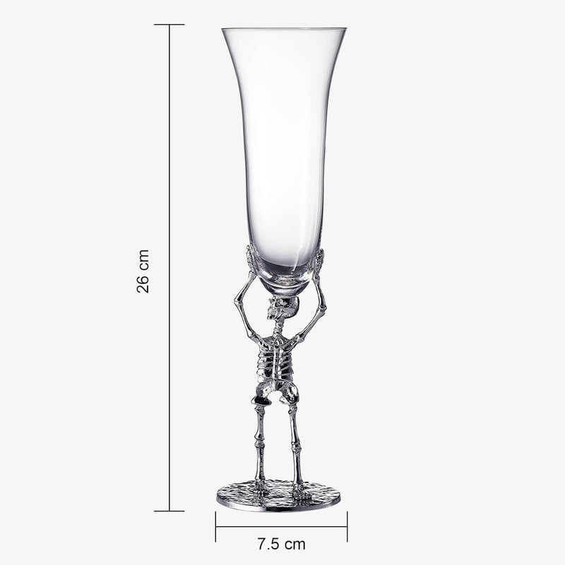 Skeleton Champagne Flute Glass | Single | 7.5oz Halloween Skeleton Glasses 10" H, Goth Gifts, Skeleton Gifts, Skeleton Decor, Spooky Wine Gift Set, Perfect for Halloween Themed Parties