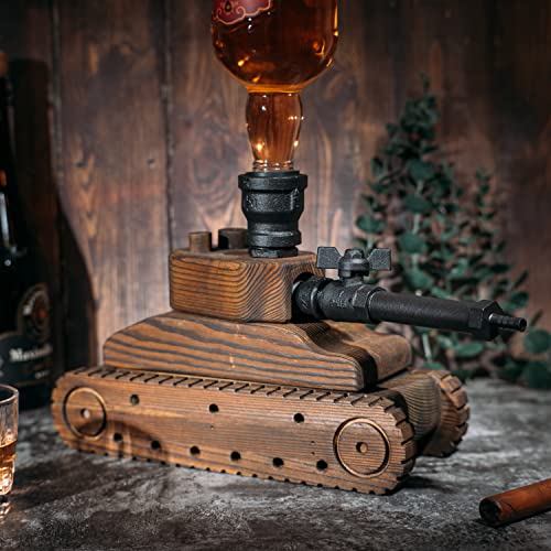 Tank Handcrafted Liquor Dispenser - The Wine Savant - Industrial Pipe Mahogany Wood Whiskey Decanter - Bar Accessories For Home Gifts for Him, Veteran&