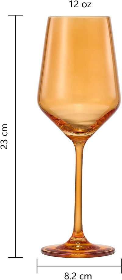 Colored Wine Glass Set,12 oz Glasses Set of 6, Unique Italian Style Tall Stemmed for White & Red Wine, Water, Margarita Glasses, Color Tumbler, Gift, Viral Beautiful Glassware (Amber)