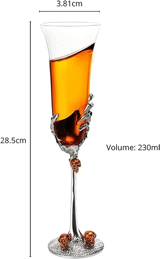 Stemmed Skeleton Champagne Glasses Set of 4 by The Wine Savant - 7oz Skeleton Glasses 9" H, Goth Gifts, Skeleton Gifts, Skeleton Decor, Spooky Wine, Water or Champagne Gift Set, Champagne Glasses