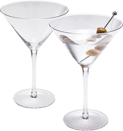 Crystal Martini Glass Set of 2 | 10oz | Classic Luxury Cocktail with Bar Spoon & Olive Picks, Premium Hand-Blown | Classic Cocktail Clear Coupes For Manhattan, Cosmopolitan, Sidecar, Stemmed Goblets
