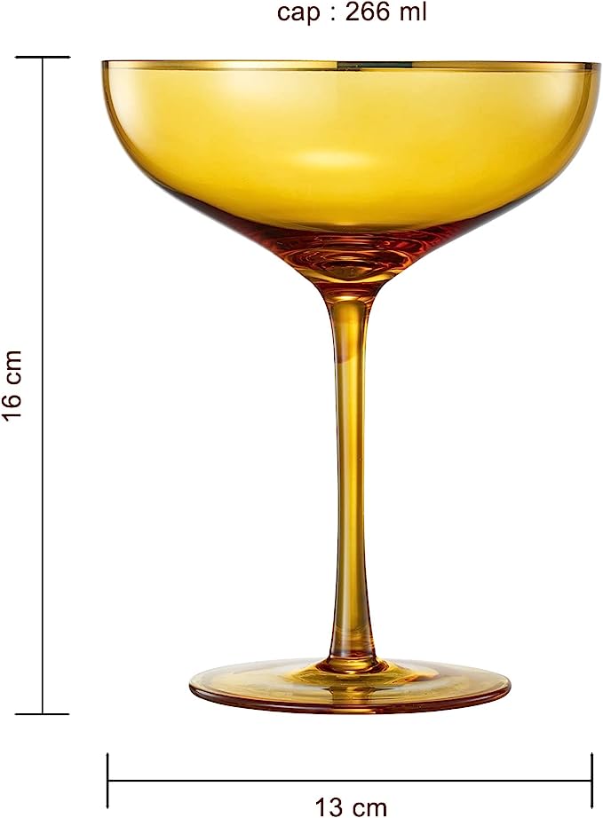 Iridescent Colored Gilded Rim Coupe Glass, 2-Set Large 9oz Rainbow Coc –  The Wine Savant