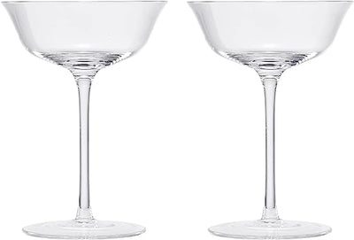 Vintage Crystal Coupe Glasses, Set of 2, Clear Radiance - Champagne, Martini, Cocktails - Hand Blown Classy Glass -Timeless Art Deco Design - Durable Sparkling Cocktail Barware, Home Bar (8 OZ)