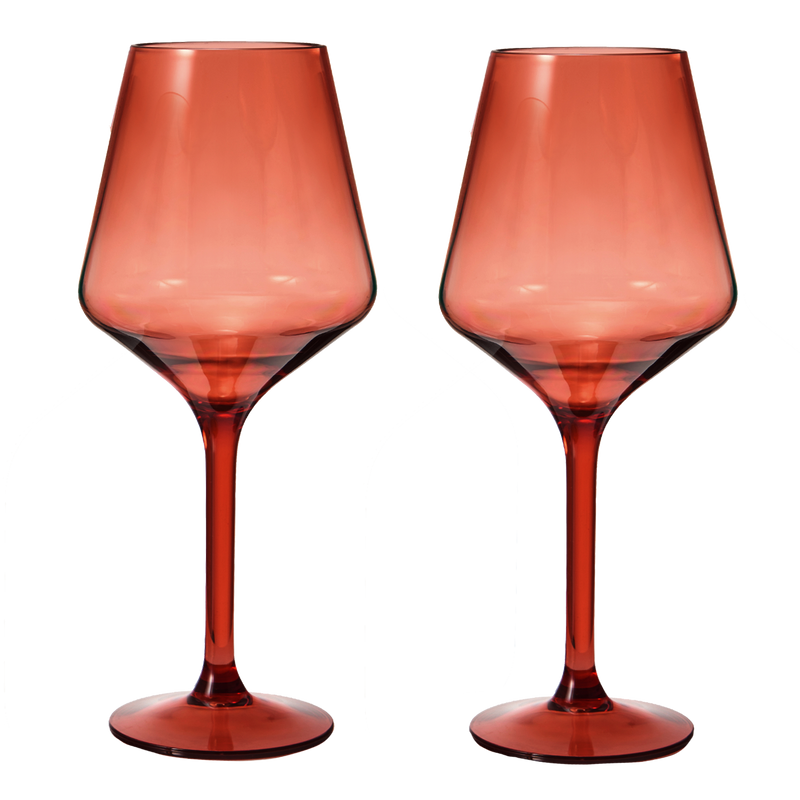 Floating Wine Glasses for Pool - Set of 2-15 OZ Shatterproof Poolside Wine Glasses, Tritan Plastic Reusable, Beach Outdoor Cocktail, Wine, Champagne, Water Glassware Spring Summer (Muted Red)