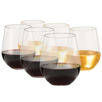 European Style Unbreakable Elegant Acrylic Stemless Wine Glasses 15 oz | Set of 6 | 100% Tritan Shatterproof BPA-free Reusable Plastic Glassware, Perfect For Homes & Bars | Dishwasher-Safe, Clear
