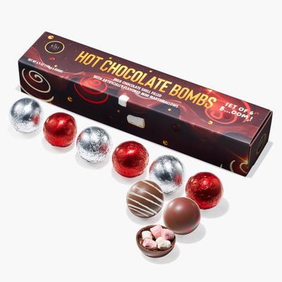 Hot Chocolate Bombs - Set of 6-2 Flavors White & Red Swirl Design Caramel & Fudge Brownie Candy Chocolates - Delicious Cocoa Bombs Filled with Marshmallows - Gift Melting Marshmallow Delicious Gifts