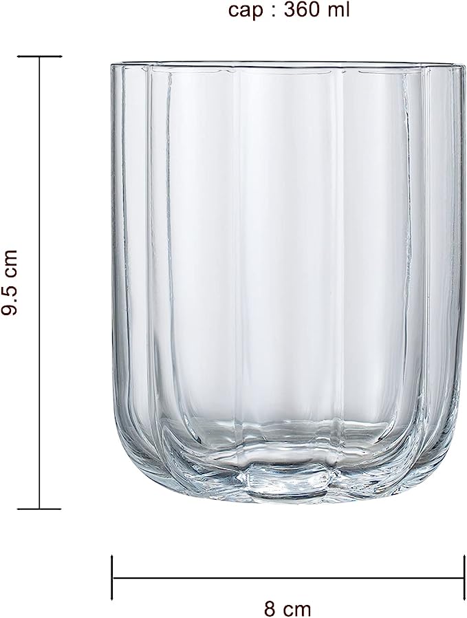 Ripple Ribbed Art Deco Highball Drinking Glasses 13oz - Set of 4