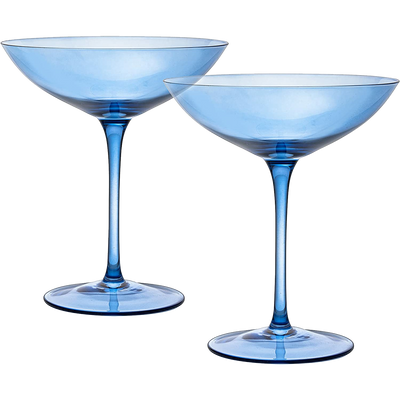 Champagne Coupes 12oz by The Wine Savant - Colorful Champagne Glasses, Prosecco, Mimosa Glasses Set, Cocktail Glass Set, Bar Glassware Luster Glasses (2, Cobalt Blue)