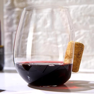 Corked Stemless Wine Glasses | Single | Stuck In The Glass Wine Cork Cocktail Glassware, Enthusiast Gift, Artisanal Crystal Glassware - Gift Idea for Him, Her, Wine Lover, Housewarming (19.6 OZ)