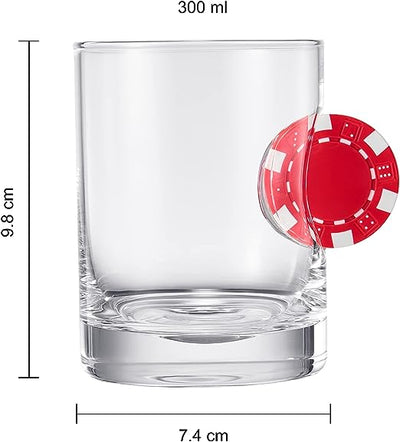Poker Chip Whiskey & Wine Glasses | SINGLE | Up The Ante Stuck In The Glass Poker Chip Cocktail Glassware, Gambler Gift, Artisanal Crystal Glassware - Gift Idea for Him, Summer, Housewarming (20 OZ)