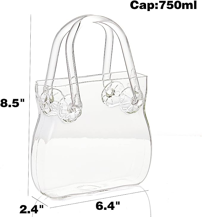 Glass Handbag Purse Decanter & Vase For Flowers, Wine & Whiskey Decanter for Women, Women&