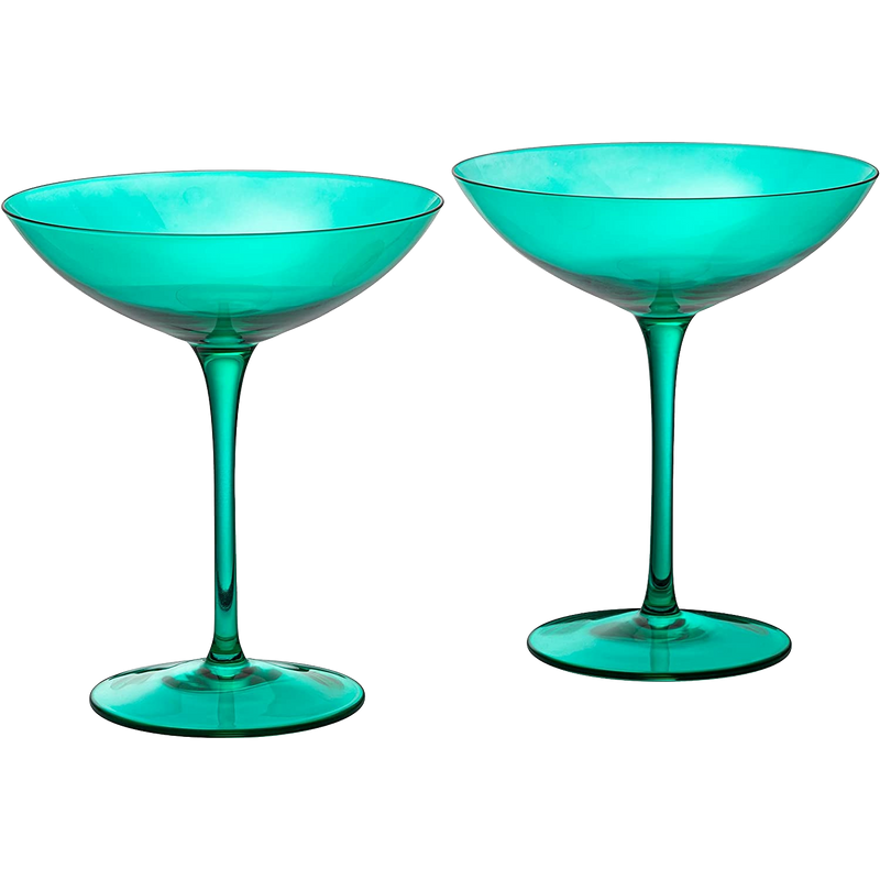Champagne Coupes 12oz by The Wine Savant - Colorful Champagne Glasses, Prosecco, Mimosa Glasses Set, Cocktail Glass Set, Bar Glassware Luster Glasses (2, Teal)
