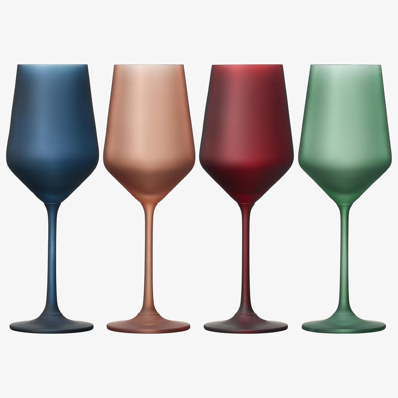 Frosted Colored Crystal Wine Glass | Set of 4 | Italian Style Tall Drinkware
