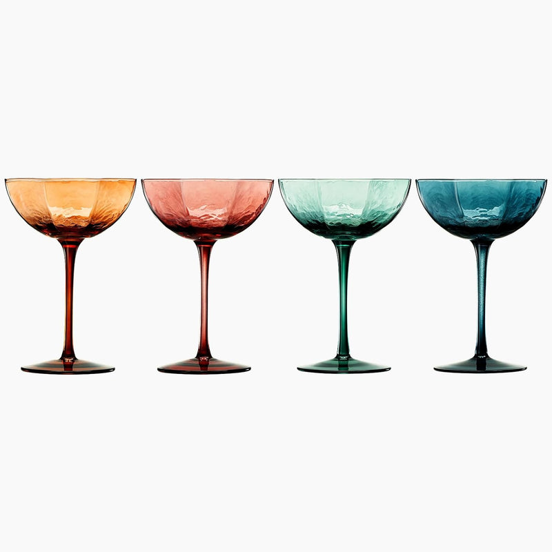 Khen Cocktail, Martini & Champagne Luxury Angled Coupe Glasses 6 oz | Set of 4 | Muted Colored