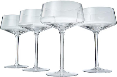 Luxury Martini Glass Set of 4 | 10oz | Crystal Luxury Martini with Silver Spoon, Premium Hand-Blown | Classic Cocktail & Champagne Clear Coupes For Manhattan, Cosmopolitan, Sidecar, Speakeasy Goblets