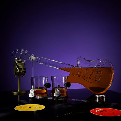 Electric Guitar Whiskey & Wine Decanter with 2 Pick Whiskey Glasses, Acrylic Stand & Case - 34 OZ Glass 16" L for Whiskey Music Lover & Rock N Roll Gifts Musician Music Lovers, Guitar Loves Gifts