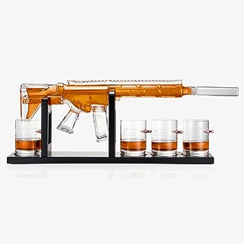 Gifts for Men Dad, The Wine Savant 1000 ML Whiskey Decanter Set with 4 Glasses, Unique Anniversary Birthday Gift Ideas for Him Husband Grandpa, Cool Military Tequila Liquor Dispenser for Home Bar
