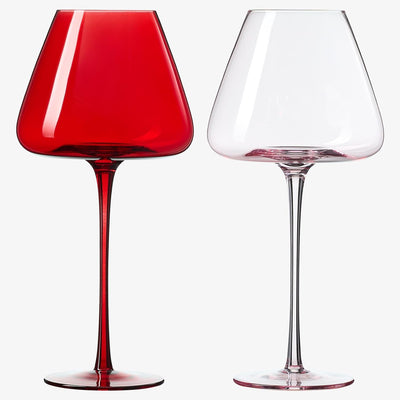 Valentine's Colored Red & Pink Crystal Wine Glasses | 2 Set | Italian Style Tall