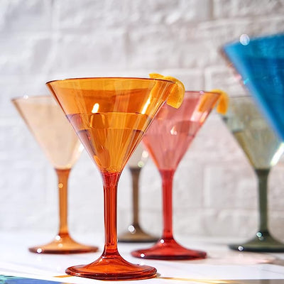 Unbreakable Pastel Color Acrylic Martini Glasses | Set of 6 | European Style Cocktail Cups 100% Tritan Drinkware, 5 oz Dishwasher Safe BPA-free plastic, For Wedding, Poolside Indoors & Outdoors