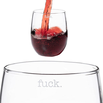 F*CK Wine Glass Single Set, Large 11 oz Glasses, Fuck Fucking Glass Unique Italian Style Tall Stemless for White & Red Wine, Water, Novelty Tumbler, Gifts, Comedy Beautiful Glassware (Stemless)