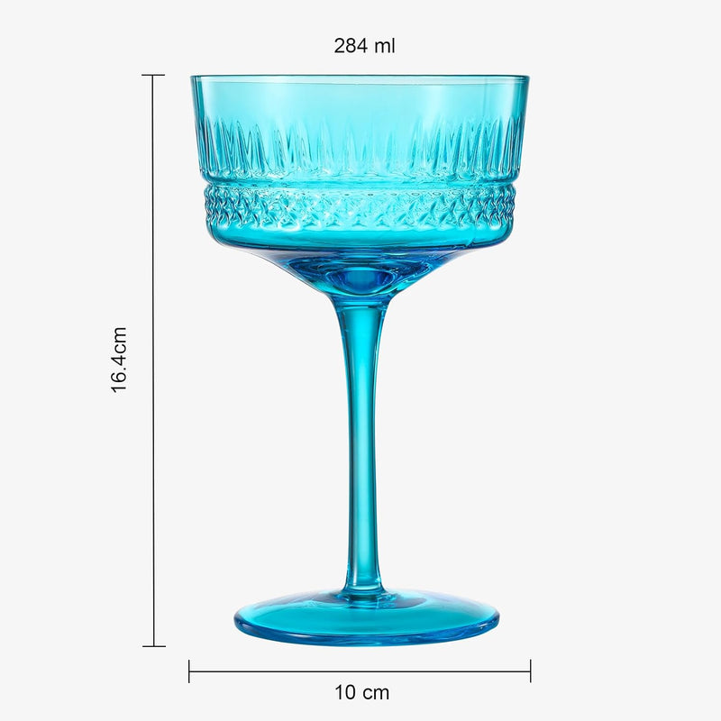 Art Deco Colored Crystal Coupe Glass | Set of 6 | Large 9.6oz Stemmed Glassware